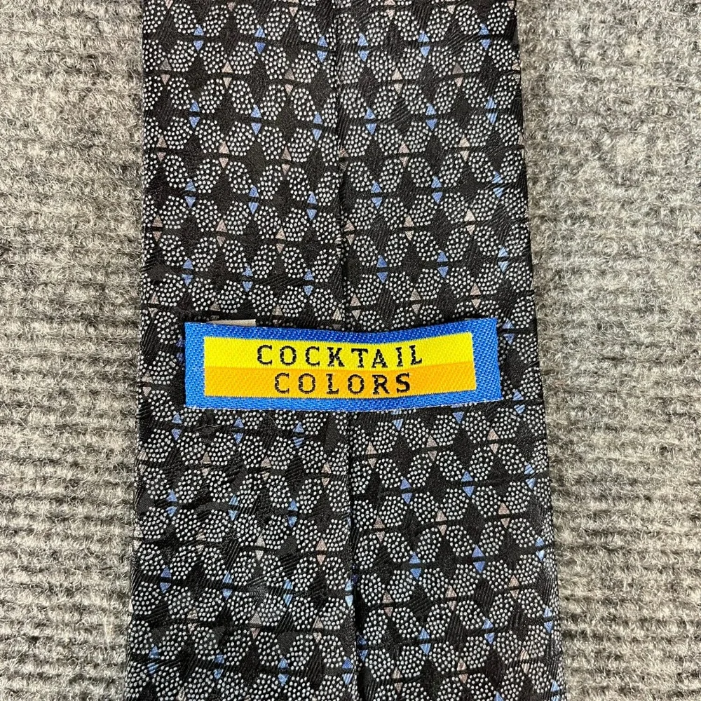 Cocktail Colors Mens Silk Necktie Black Blue Geometric Dotted Hand Made 4 x 59.5